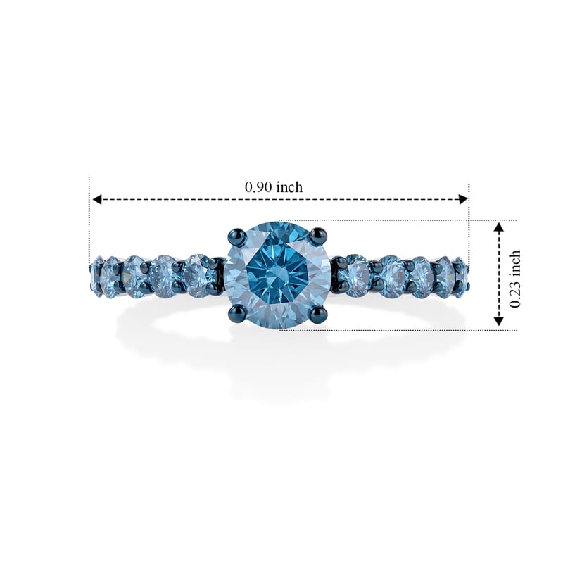 Luxuriant Lab Grown Blue Diamond (IR) VS-SI 1.50 ctw Ring in Rhodium Over Sterling Silver (Size 5.0)