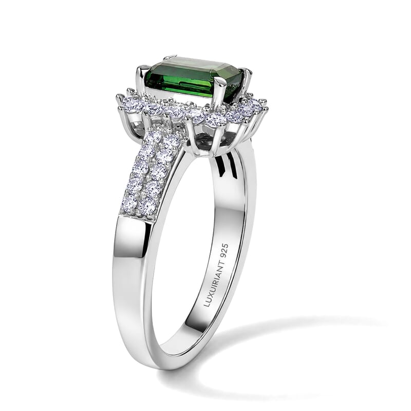 AAA Arquiana Mint Tourmaline and Luxuriant Lab Grown Diamond G-H SI 1.50 ctw Floral Elegance Ring in Rhodium Over Sterling Silver (Size 6.0)