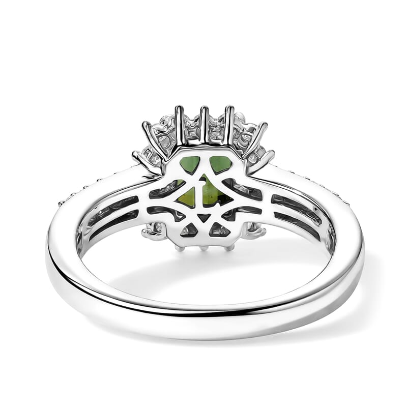 AAA Arquiana Mint Tourmaline and Luxuriant Lab Grown Diamond G-H SI 1.50 ctw Floral Elegance Ring in Rhodium Over Sterling Silver (Size 6.0)