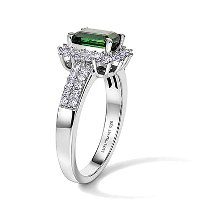 AAA Mint Tourmaline and Luxuriant Lab Grown Diamond G-H SI 1.50 ctw Ring in Rhodium Over Sterling Silver (Size 7.0)