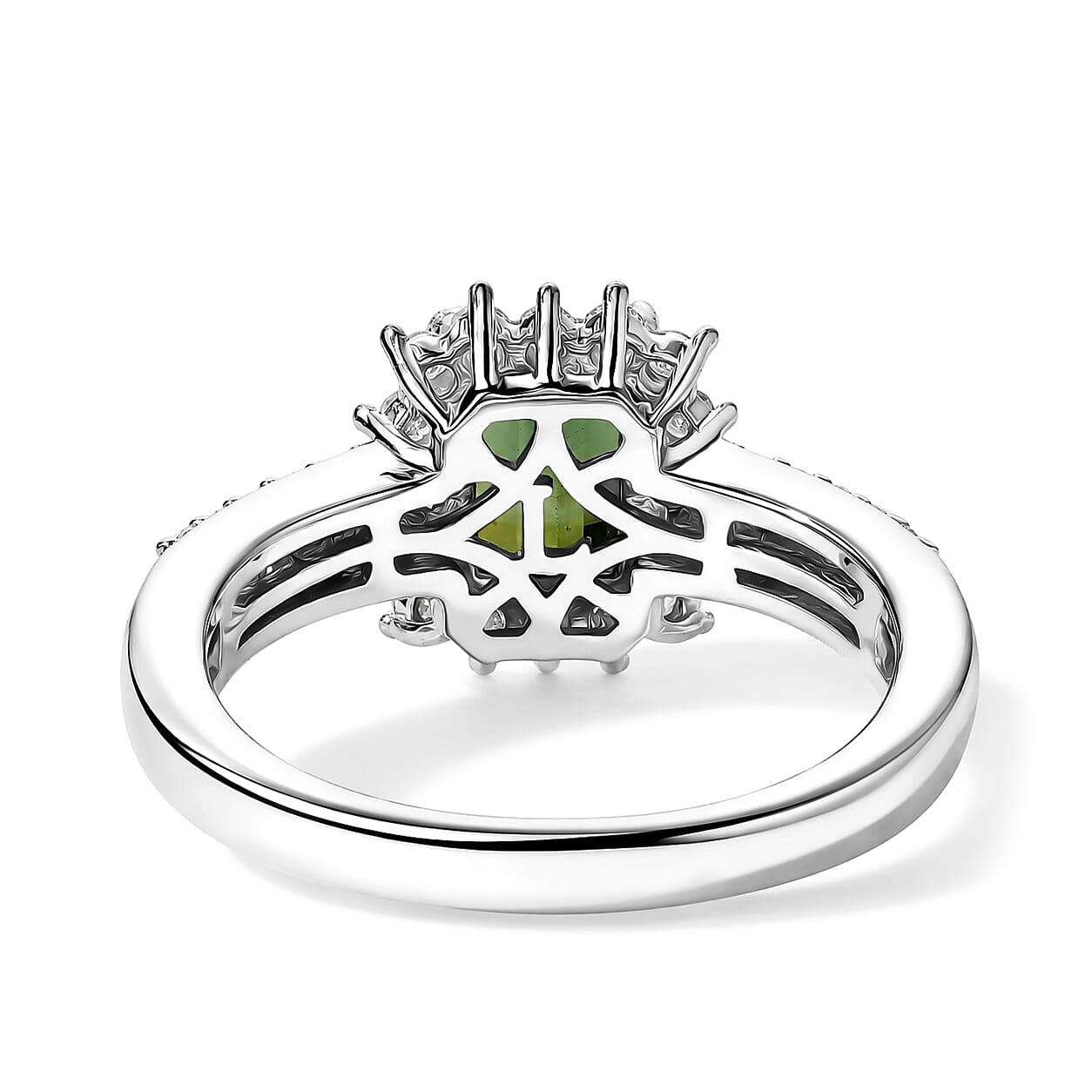 AAA Mint Tourmaline and Luxuriant Lab Grown Diamond G-H SI 1.50 ctw Ring in Rhodium Over Sterling Silver (Size 7.0)