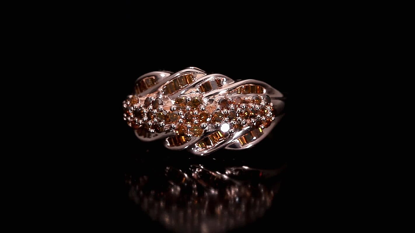 D'Joy Natural Red Diamond Ring in 18K Vermeil RG Over Sterling Silver (Size 10.0) 1.00 ctw
