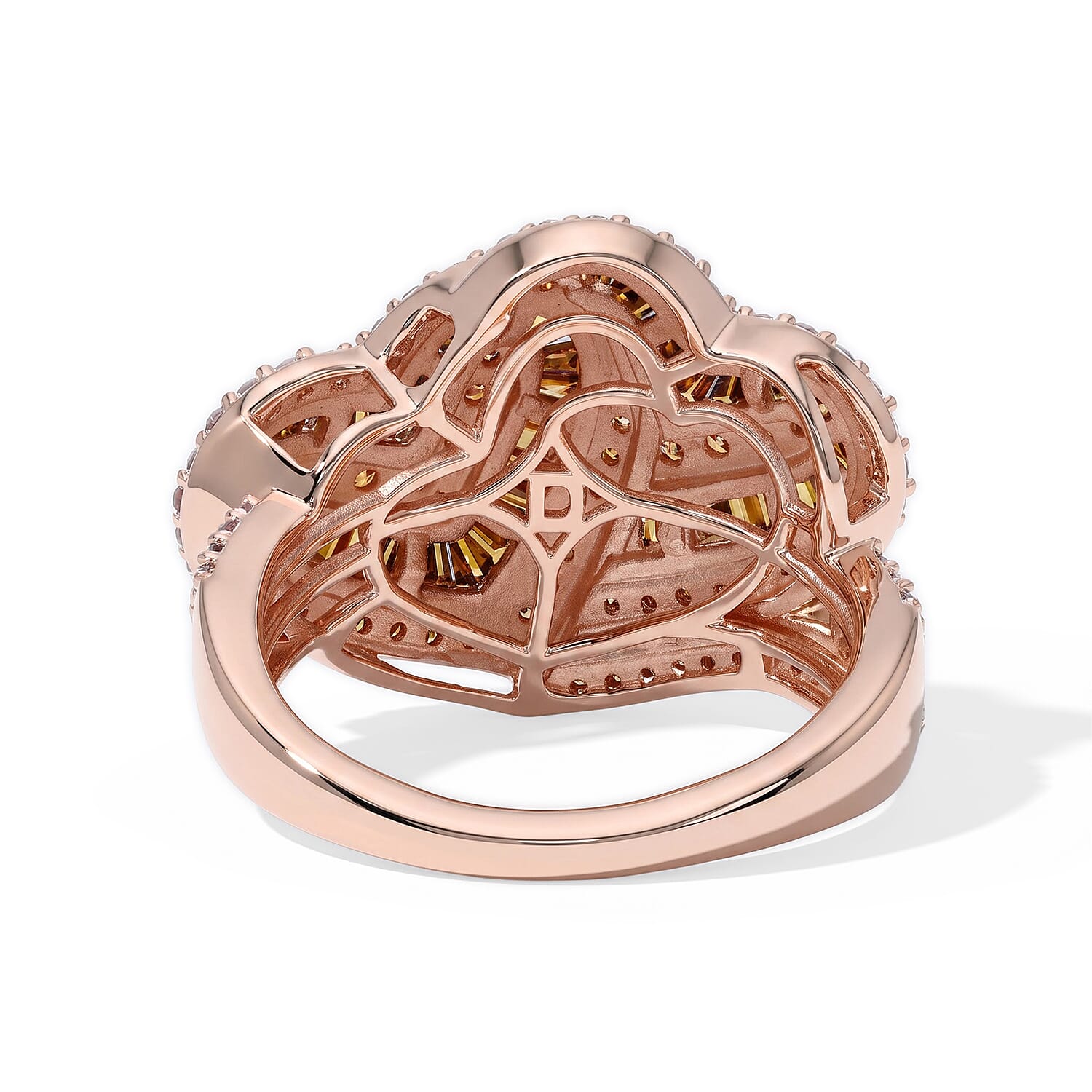D'Joy Natural Red Diamond 1.00 ctw Twin Hearts Heart Ring in 18K Vermeil Rose Gold Over Sterling Silver (Size 6.0)