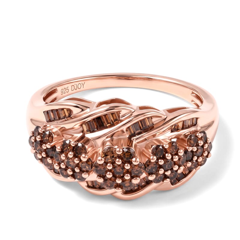D'Joy Natural Red Diamond 1.00 ctw Wave Crest Ring in 18K Vermeil Rose Gold Over Sterling Silver (Size 8.0)