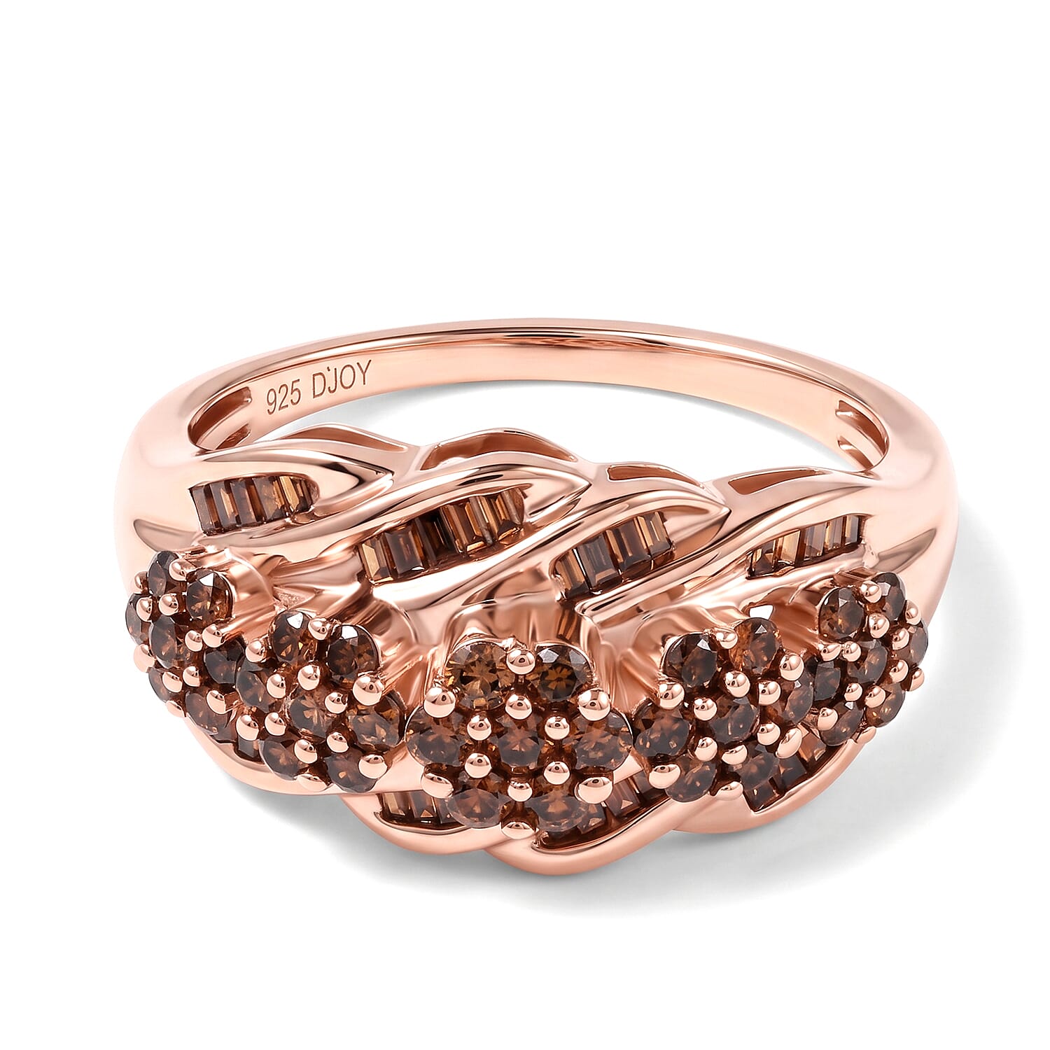 D'Joy Natural Red Diamond 1.00 ctw Wave Crest Ring in 18K Vermeil Rose Gold Over Sterling Silver (Size 9.0)