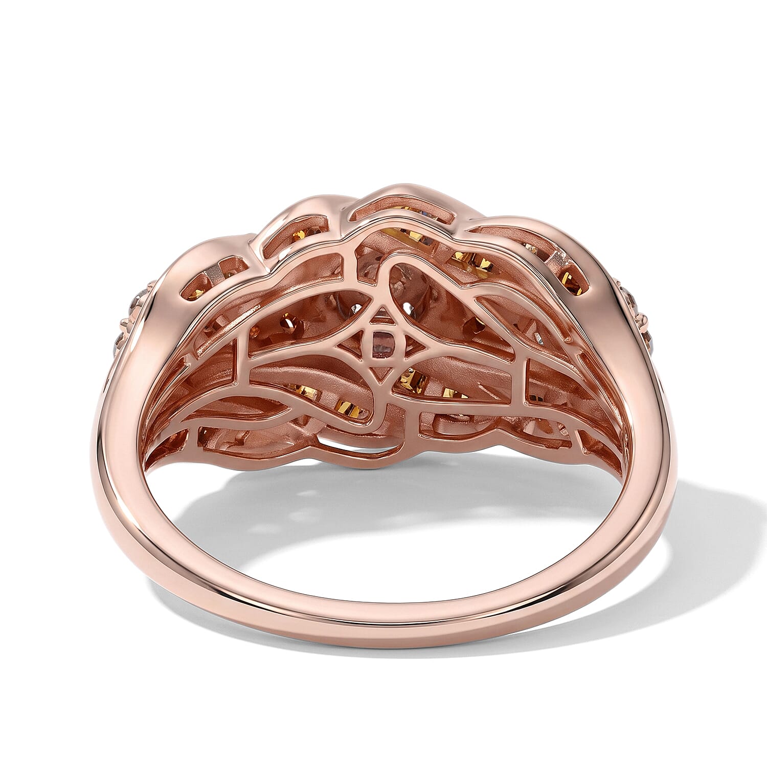 D'Joy Natural Red Diamond 1.00 ctw Wave Crest Ring in 18K Vermeil Rose Gold Over Sterling Silver (Size 9.0)