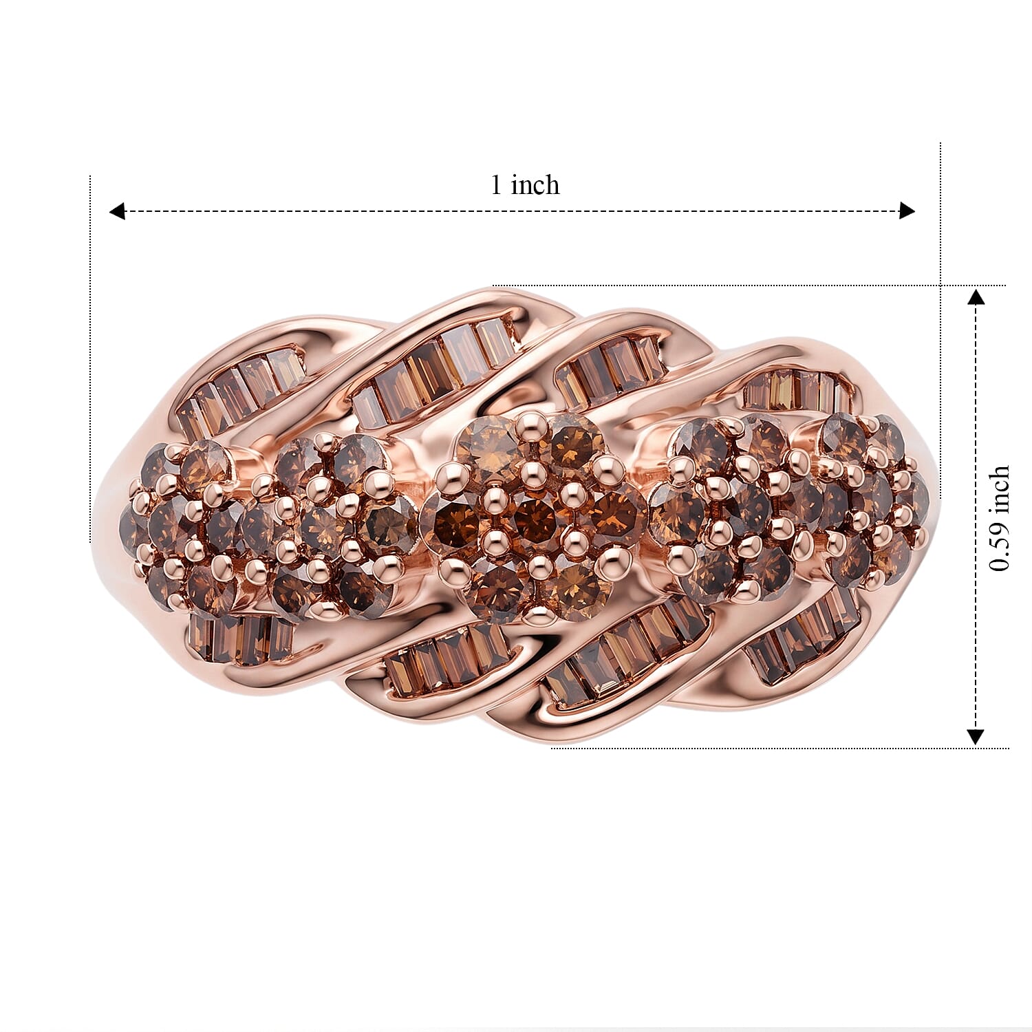 D'Joy Natural Red Diamond 1.00 ctw Wave Crest Ring in 18K Vermeil Rose Gold Over Sterling Silver (Size 9.0)