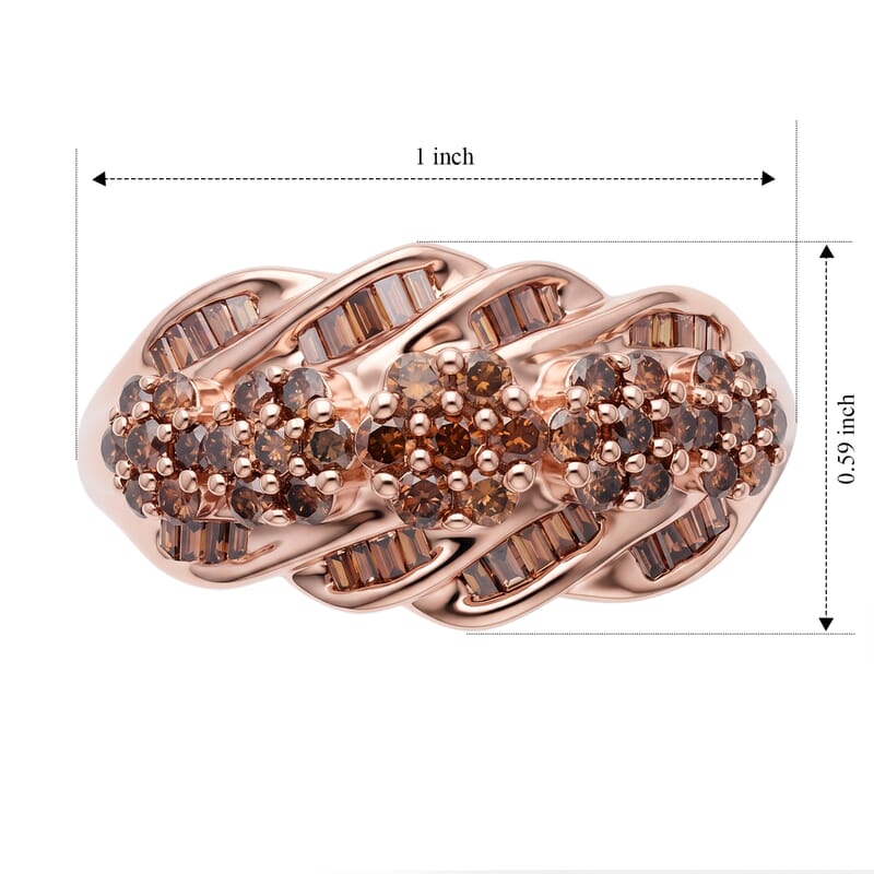 D'Joy Natural Red Diamond 1.00 ctw Wave Crest Ring in 18K Vermeil Rose Gold Over Sterling Silver (Size 9.0)