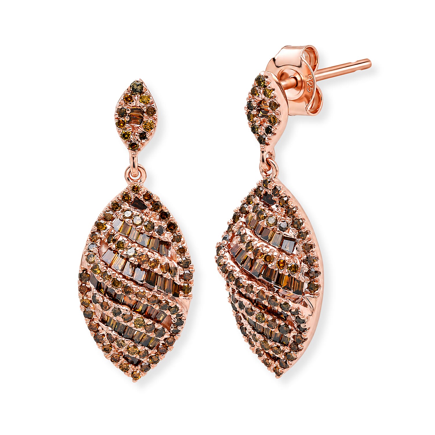 D'Joy Natural Red Diamond 1.00 ctw Earrings in 18K Vermeil Rose Gold Over Sterling Silver