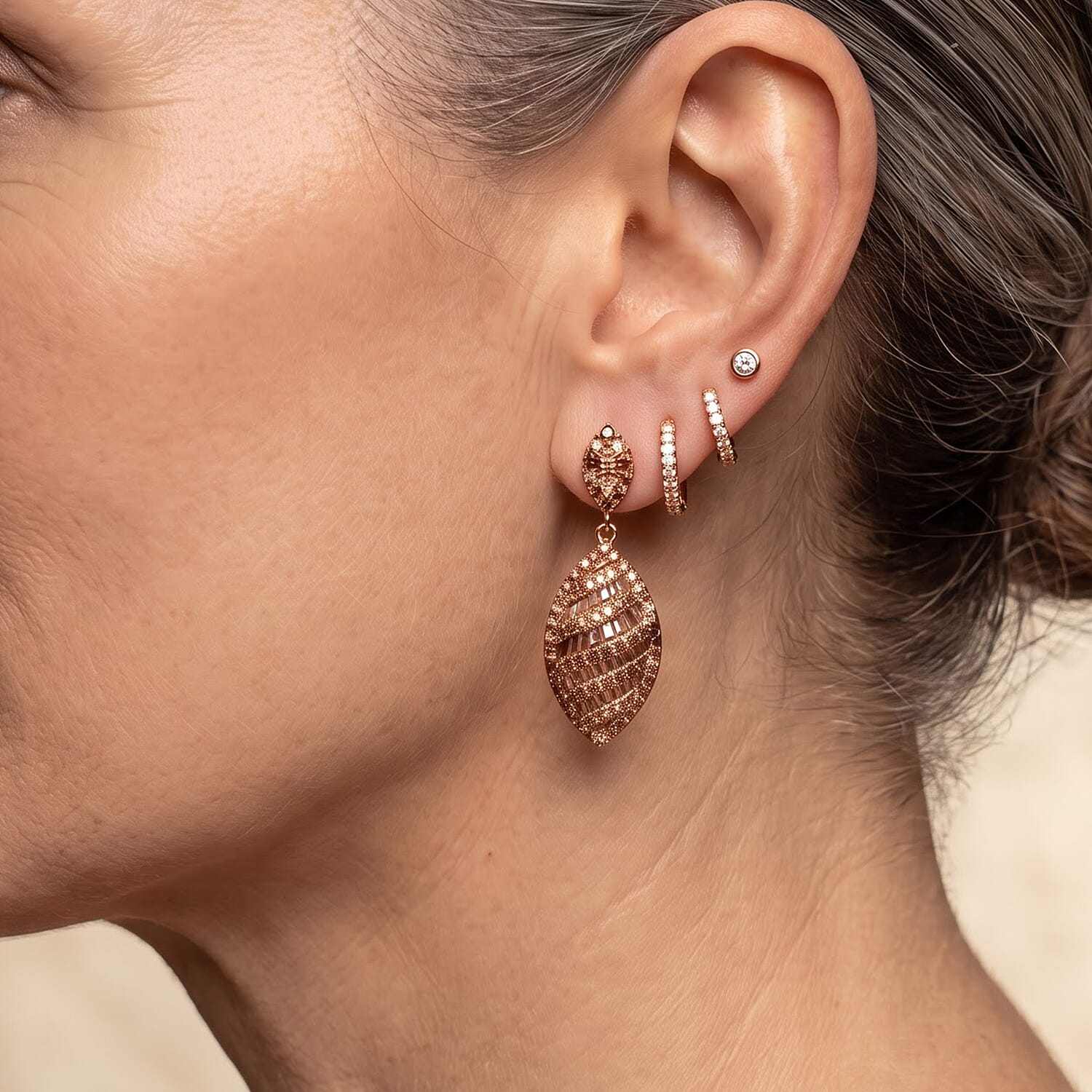 D'Joy Natural Red Diamond 1.00 ctw Earrings in 18K Vermeil Rose Gold Over Sterling Silver