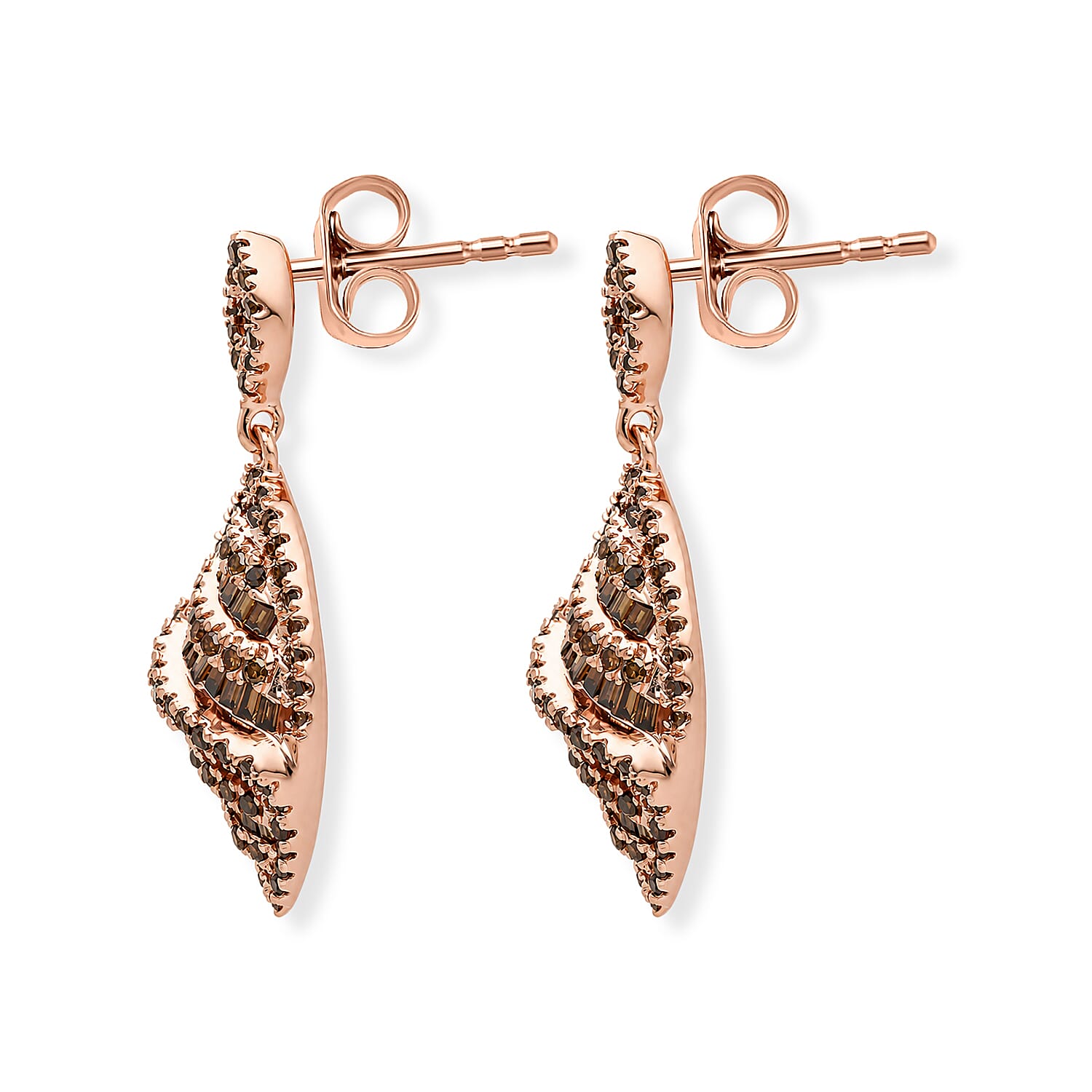 D'Joy Natural Red Diamond 1.00 ctw Earrings in 18K Vermeil Rose Gold Over Sterling Silver