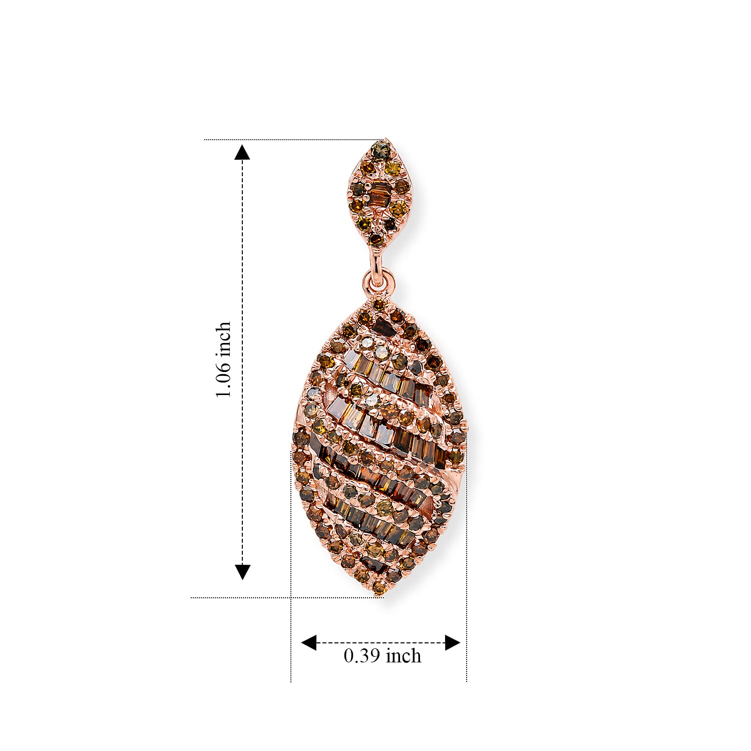 D'Joy Natural Red Diamond 1.00 ctw Earrings in 18K Vermeil Rose Gold Over Sterling Silver