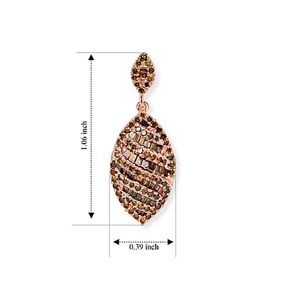 D'Joy Natural Red Diamond 1.00 ctw Earrings in 18K Vermeil Rose Gold Over Sterling Silver