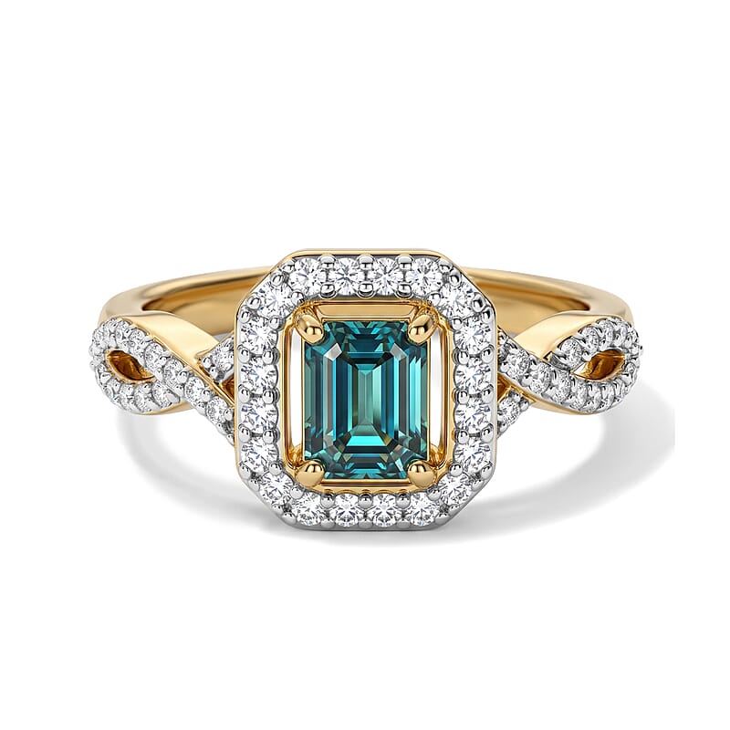 D'Joy AAA Monte Belo Indicolite and Moissanite 0.80 ctw Ring in 18K Vermeil Yellow Gold Over Sterling Silver (Size 7.0)