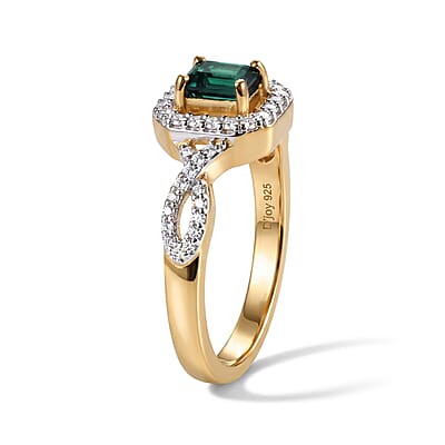 D'Joy AAA Monte Belo Indicolite and Moissanite 0.80 ctw Ring in 18K Vermeil Yellow Gold Over Sterling Silver (Size 7.0)