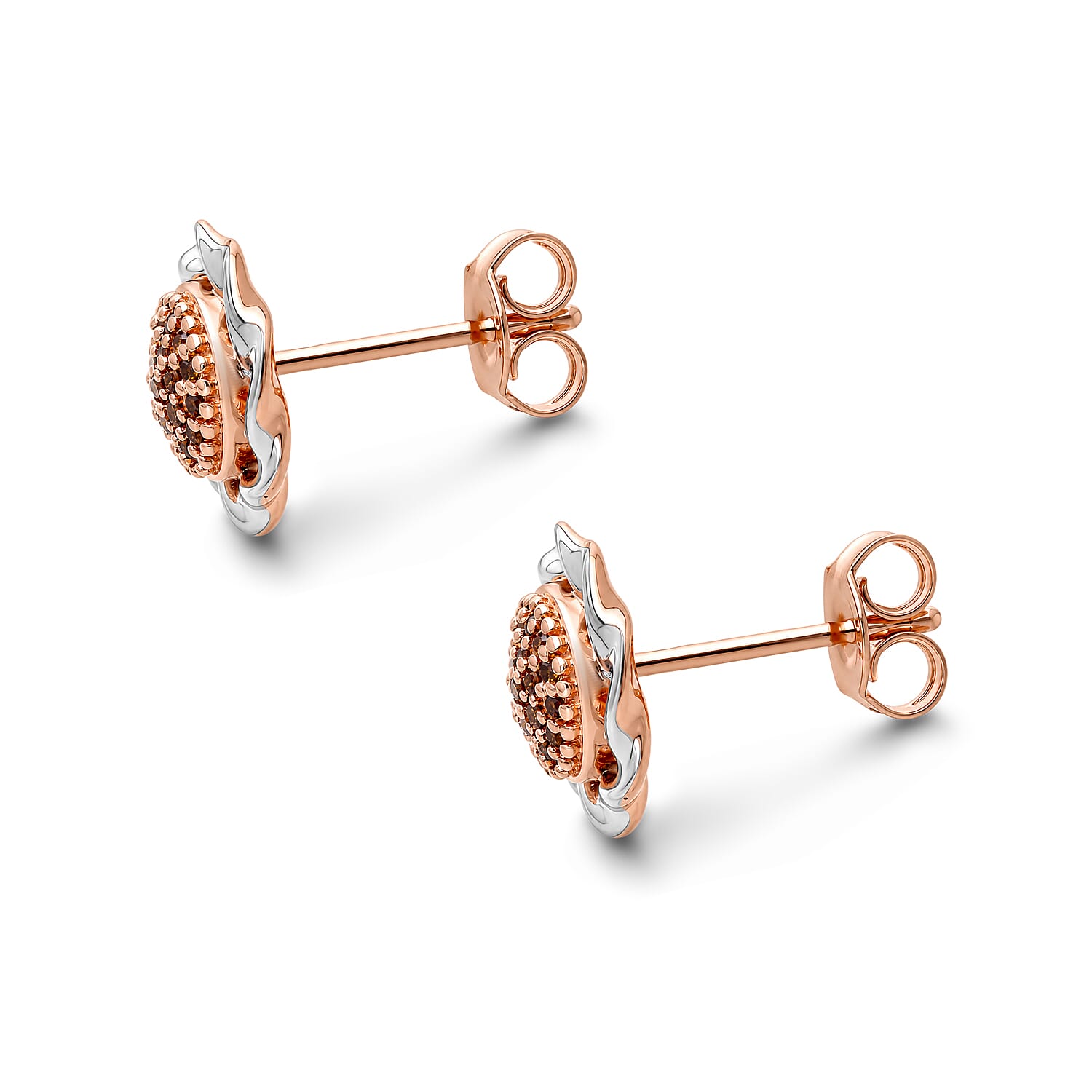 D'Joy Natural Red Diamond 0.15 ctw Earrings in 18K Vermeil RG and Rhodium Over Sterling Silver