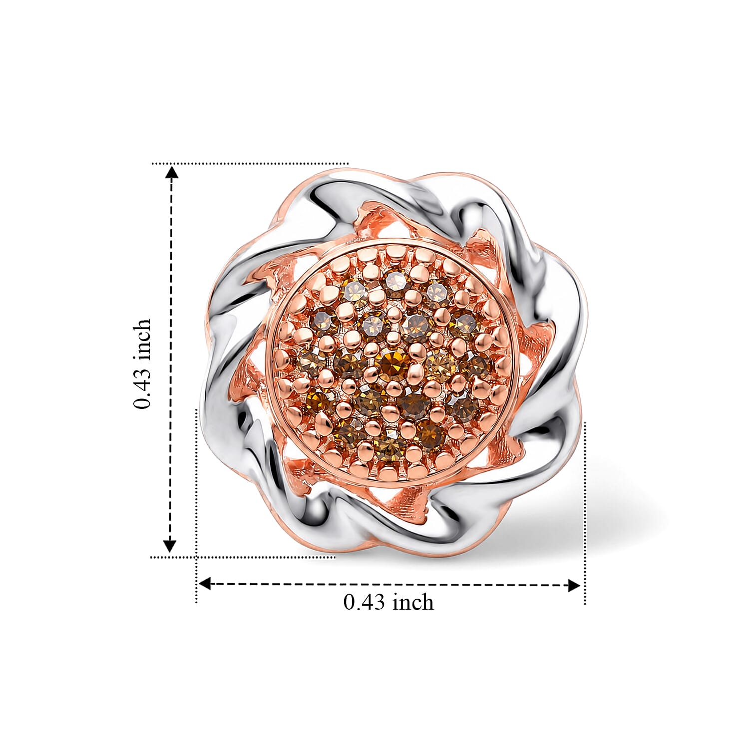 D'Joy Natural Red Diamond 0.15 ctw Earrings in 18K Vermeil RG and Rhodium Over Sterling Silver