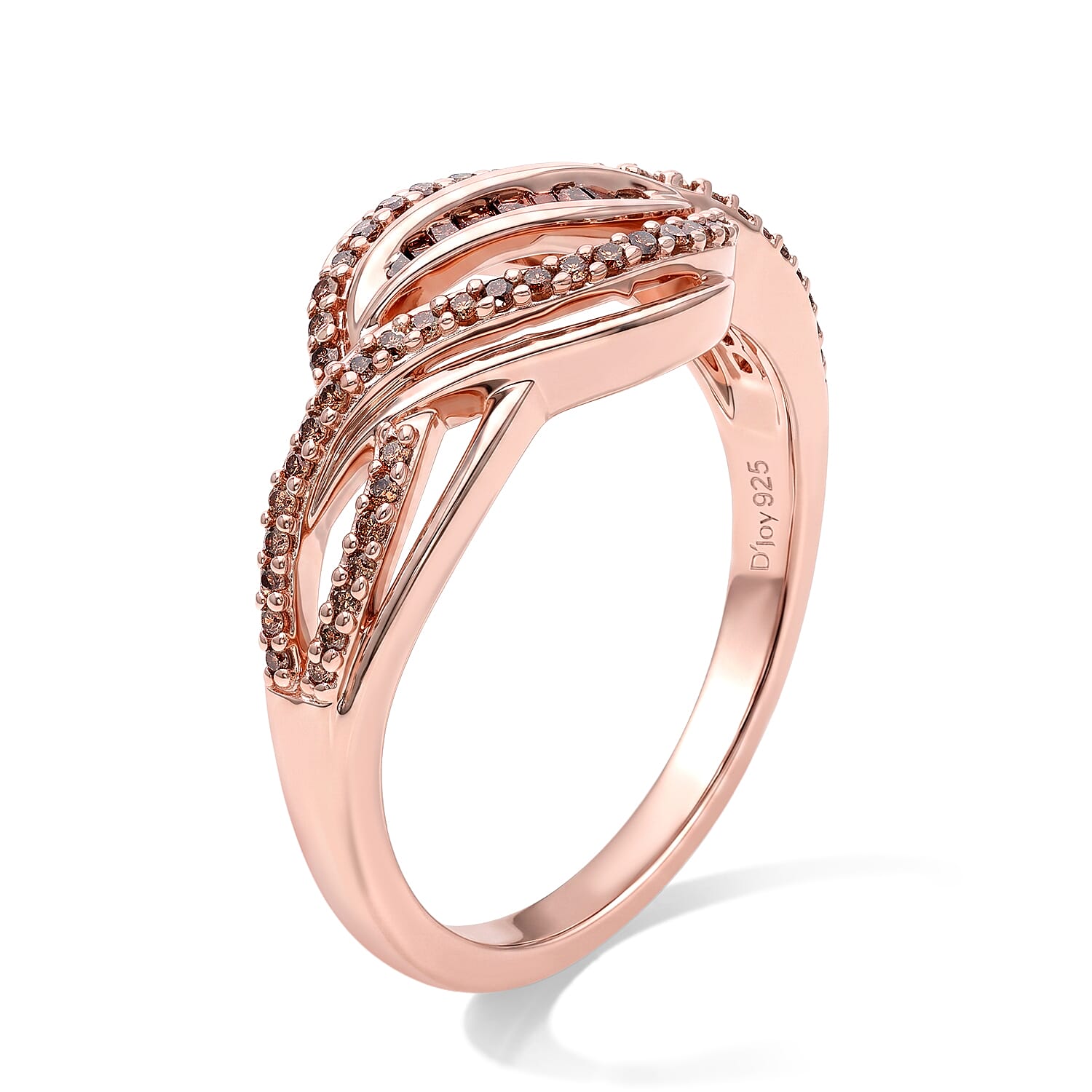 D'Joy Natural Red Diamond 0.33 ctw Woven Ribbons Ring in 18K Vermeil Rose Gold Over Sterling Silver (Size 6.0)