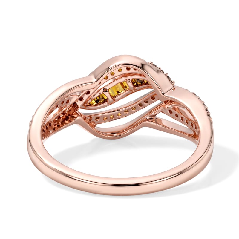 D'Joy Natural Red Diamond 0.33 ctw Woven Ribbons Ring in 18K Vermeil Rose Gold Over Sterling Silver (Size 6.0)