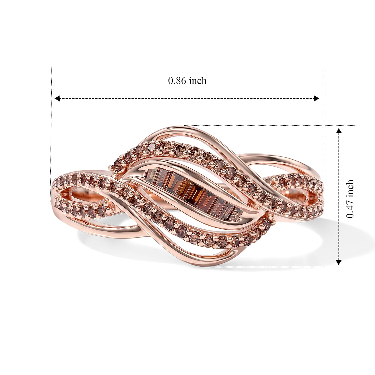 D'Joy Natural Red Diamond 0.33 ctw Woven Ribbons Ring in 18K Vermeil Rose Gold Over Sterling Silver (Size 6.0)