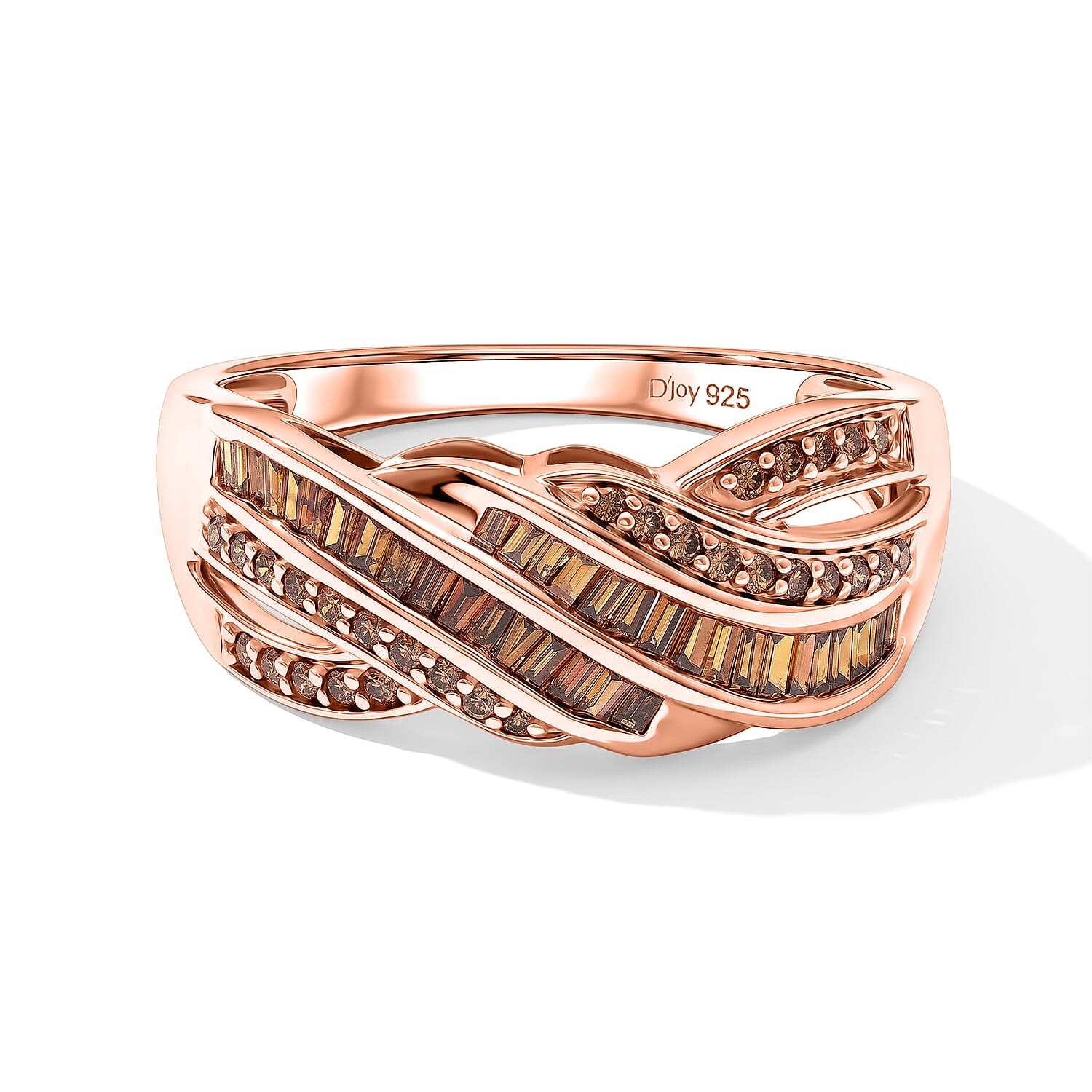 D'Joy Natural Red Diamond 0.50 ctw Crossover Twist Ring in 18K Vermeil Rose Gold Over Sterling Silver (Size 6.0)