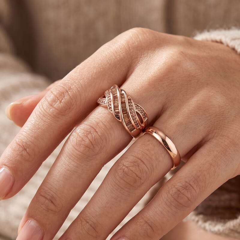 D'Joy Natural Red Diamond 0.50 ctw Crossover Twist Ring in 18K Vermeil Rose Gold Over Sterling Silver (Size 6.0)