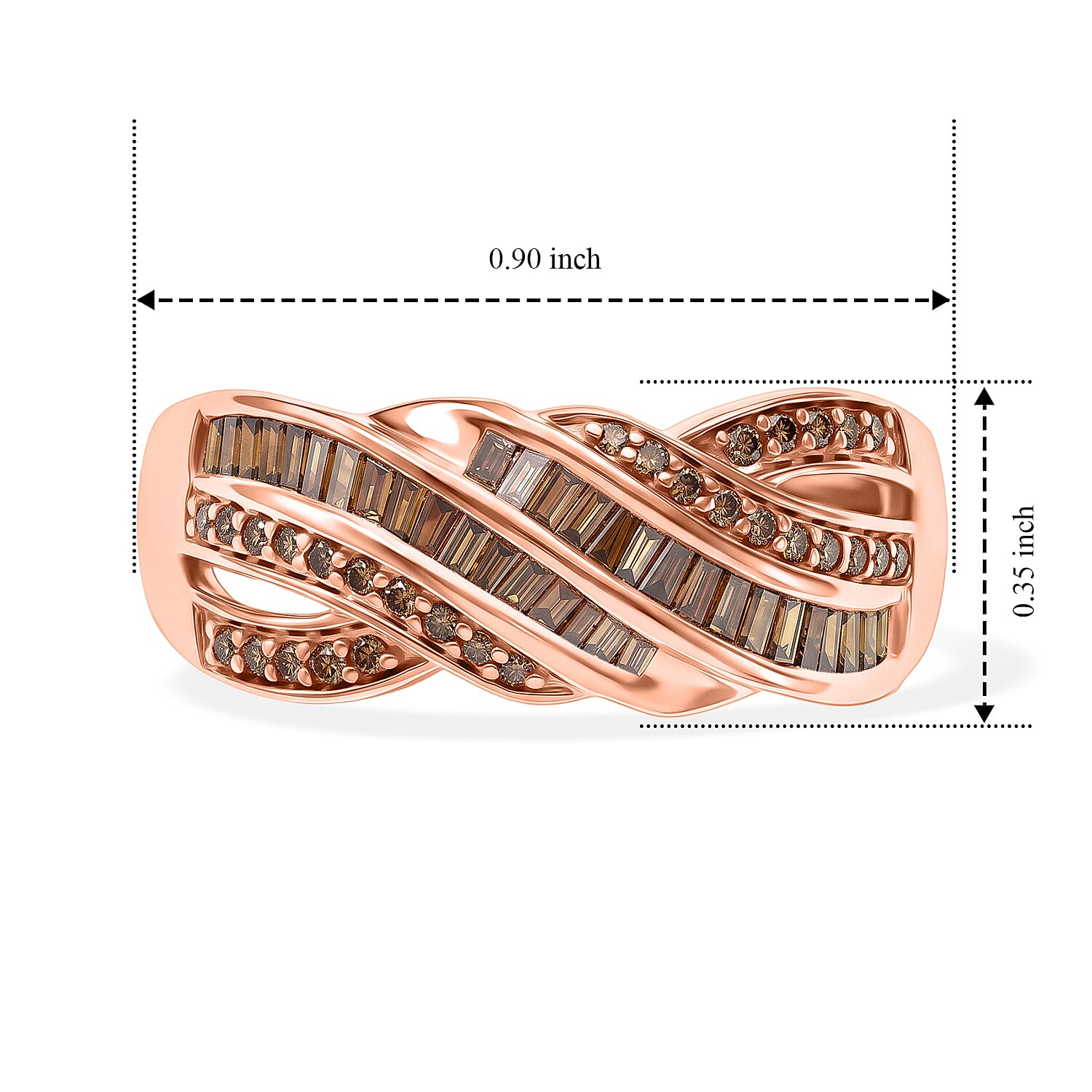 D'Joy Natural Red Diamond 0.50 ctw Crossover Twist Ring in 18K Vermeil Rose Gold Over Sterling Silver (Size 6.0)