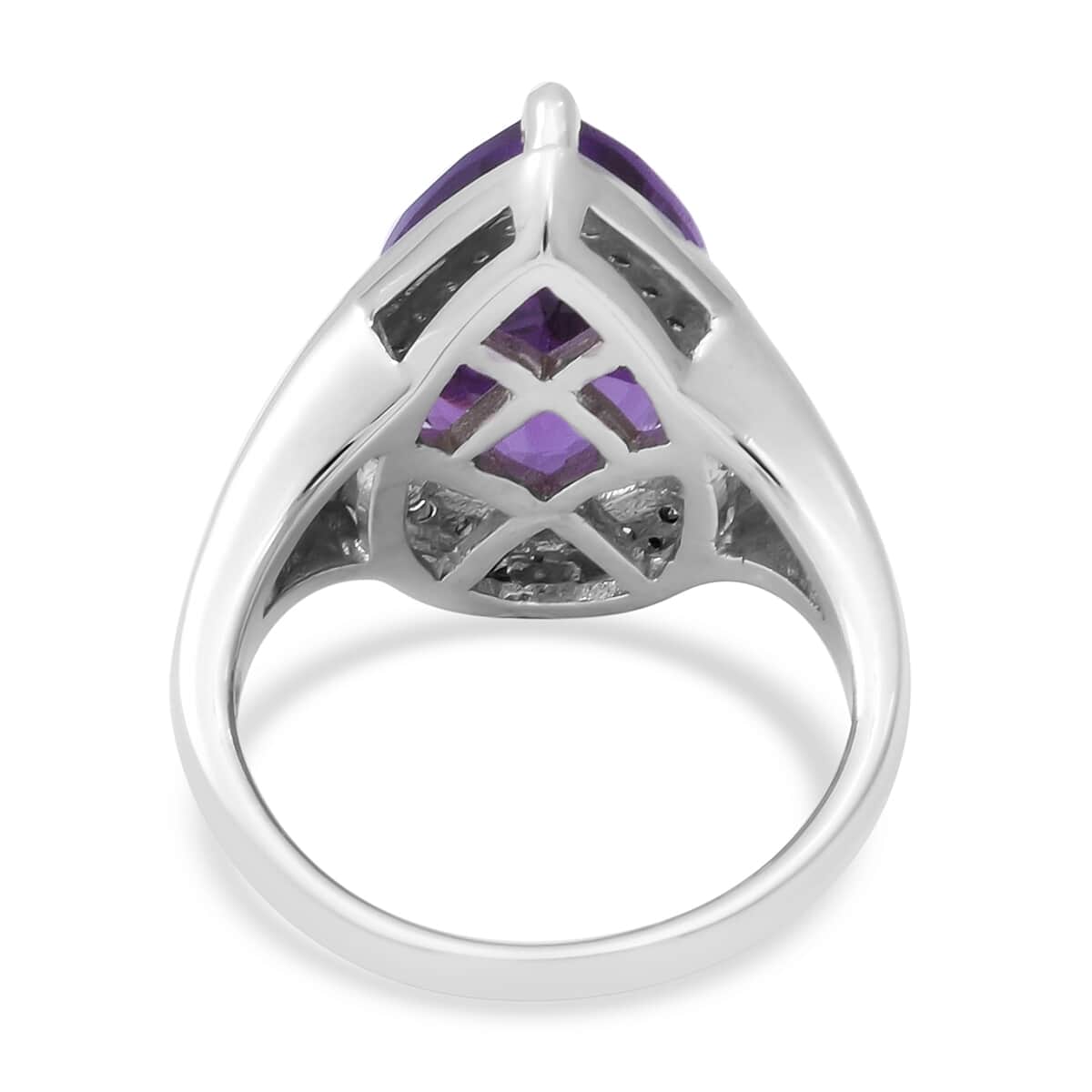 Lusaka Amethyst and Natural White Zircon Split Shank Ring in Platinum Over Sterling Silver (Size 9.0) 6.75 ctw image number 3