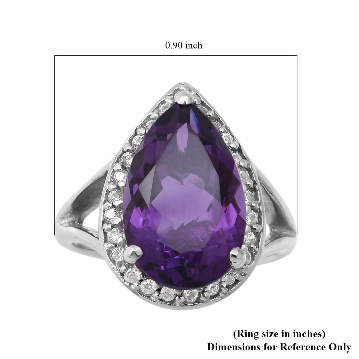 Lusaka Amethyst and Natural White Zircon Split Shank Ring in Platinum Over Sterling Silver (Size 9.0) 6.75 ctw image number 4