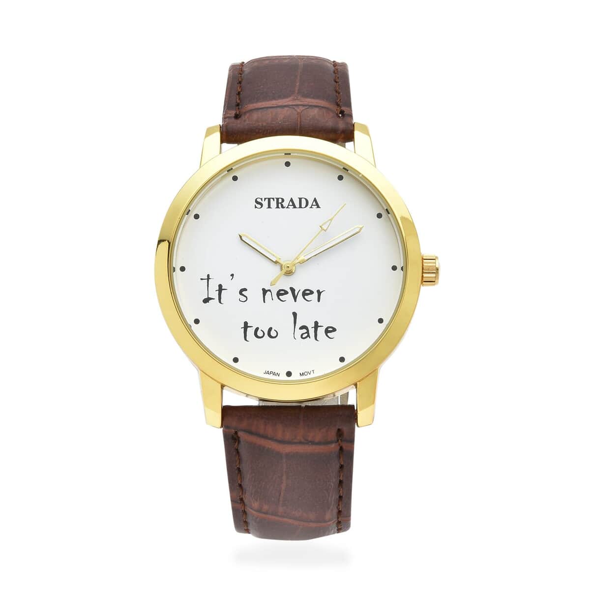 Strada Japanese Movement It's Never Too Late Dial Watch with Brown Faux Leather Strap (40.38mm) (7.5-9.0 Inch) image number 0