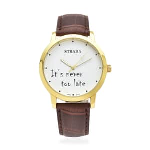 Strada Japanese Movement It's Never Too Late Dial Watch with Brown Faux Leather Strap (40.38mm) (7.5-9.0 Inch)
