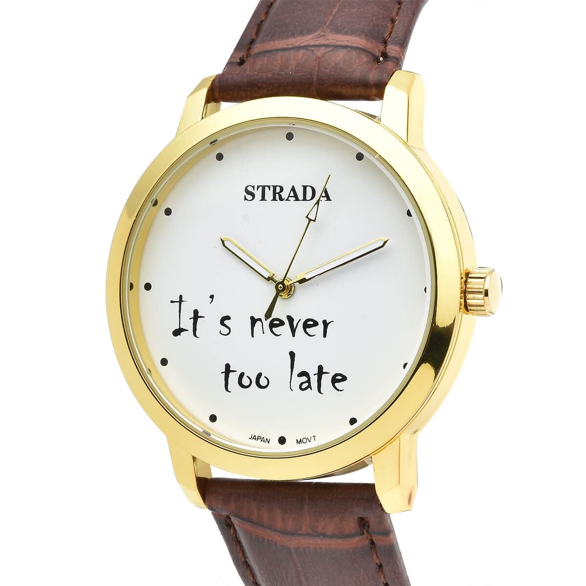 Strada Japanese Movement It's Never Too Late Dial Watch with Brown Faux Leather Strap (40.38mm) (7.5-9.0 Inch) image number 2