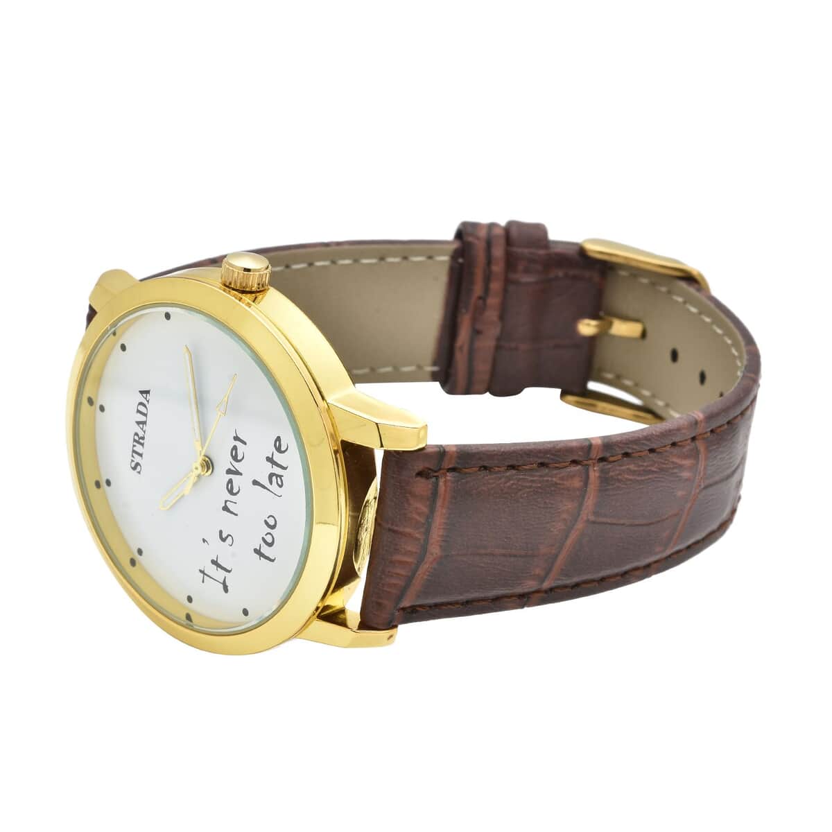 STRADA Japanese Movement Whatever I'm late anyway Dial Watch with Brown Faux Leather Strap (40.38mm) (7.5-9.0 Inch) image number 3