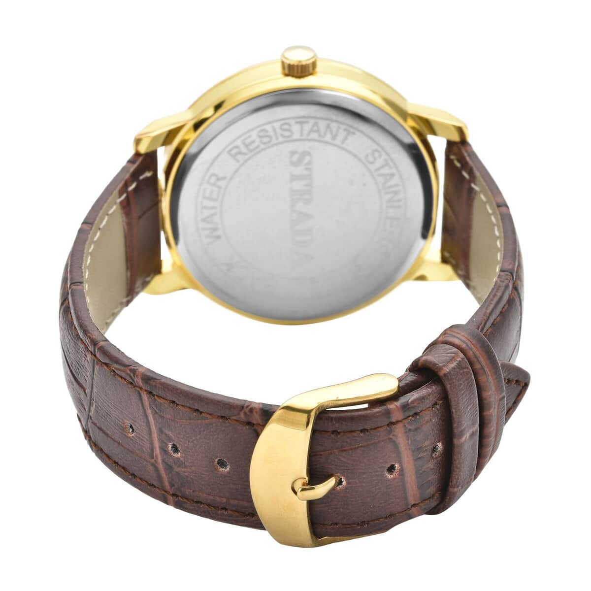 STRADA Japanese Movement Whatever I'm late anyway Dial Watch with Brown Faux Leather Strap (40.38mm) (7.5-9.0 Inch) image number 4