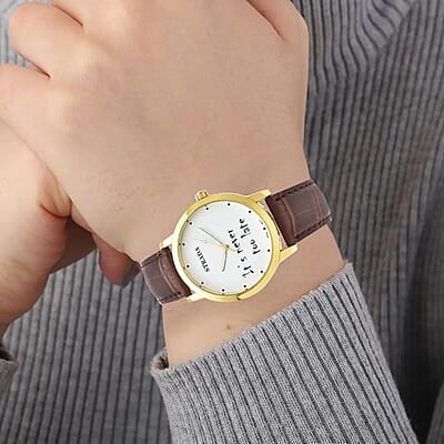Strada Japanese Movement It's Never Too Late Dial Watch with Brown Faux Leather Strap (40.38mm) (7.5-9.0 Inch)