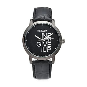 Strada Japanese Movement Never Give Up Dial Watch with Black Faux Leather Strap (40.38mm) (7.5-9.0 Inch)
