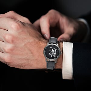 Strada Japanese Movement Never Give Up Dial Watch with Black Faux Leather Strap (40.38mm) (7.5-9.0 Inch)