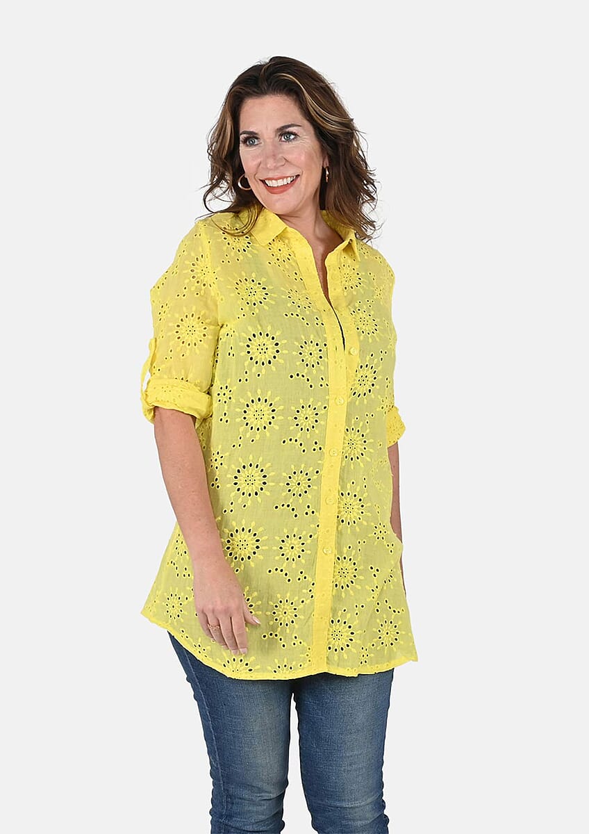 Tamsy Yellow Erin Eyelet Tunic - XL image number 3