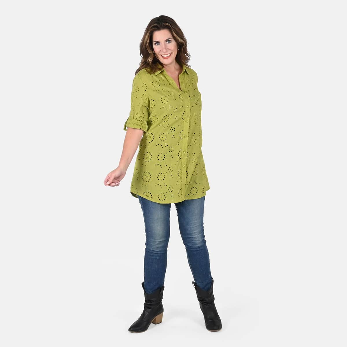 Tamsy Green Erin Eyelet Tunic - 1X image number 0