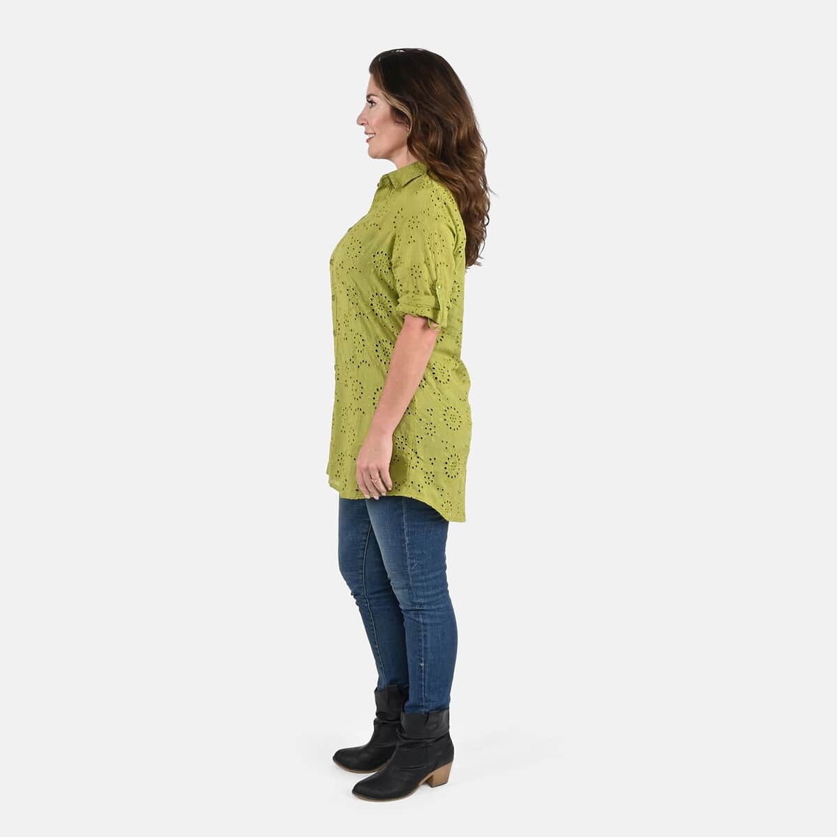 Tamsy Green Erin Eyelet Tunic - 1X image number 2
