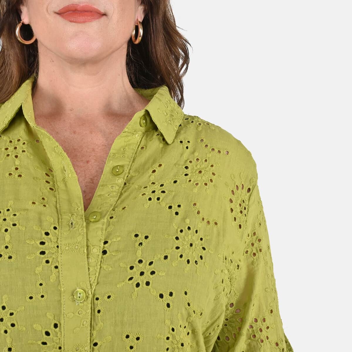 Tamsy Green Erin Eyelet Tunic - 1X image number 4