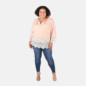 Tamsy Peach Vivian Vintage Tunic with Lace Trim - M