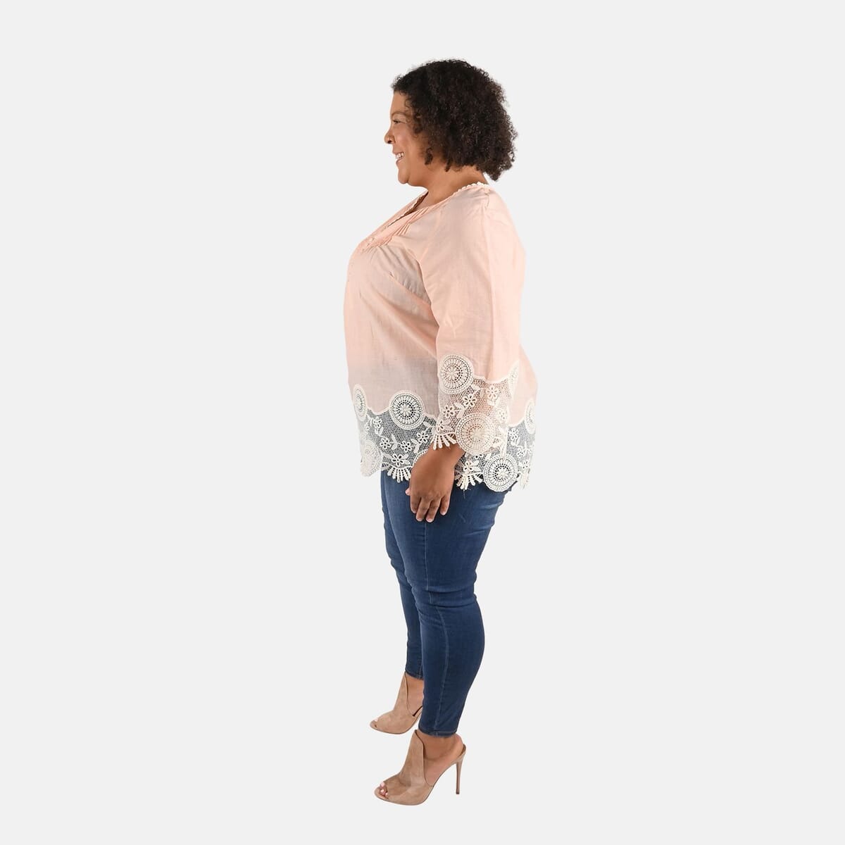 Tamsy Peach Vivian Vintage Tunic with Lace Trim - XL image number 2