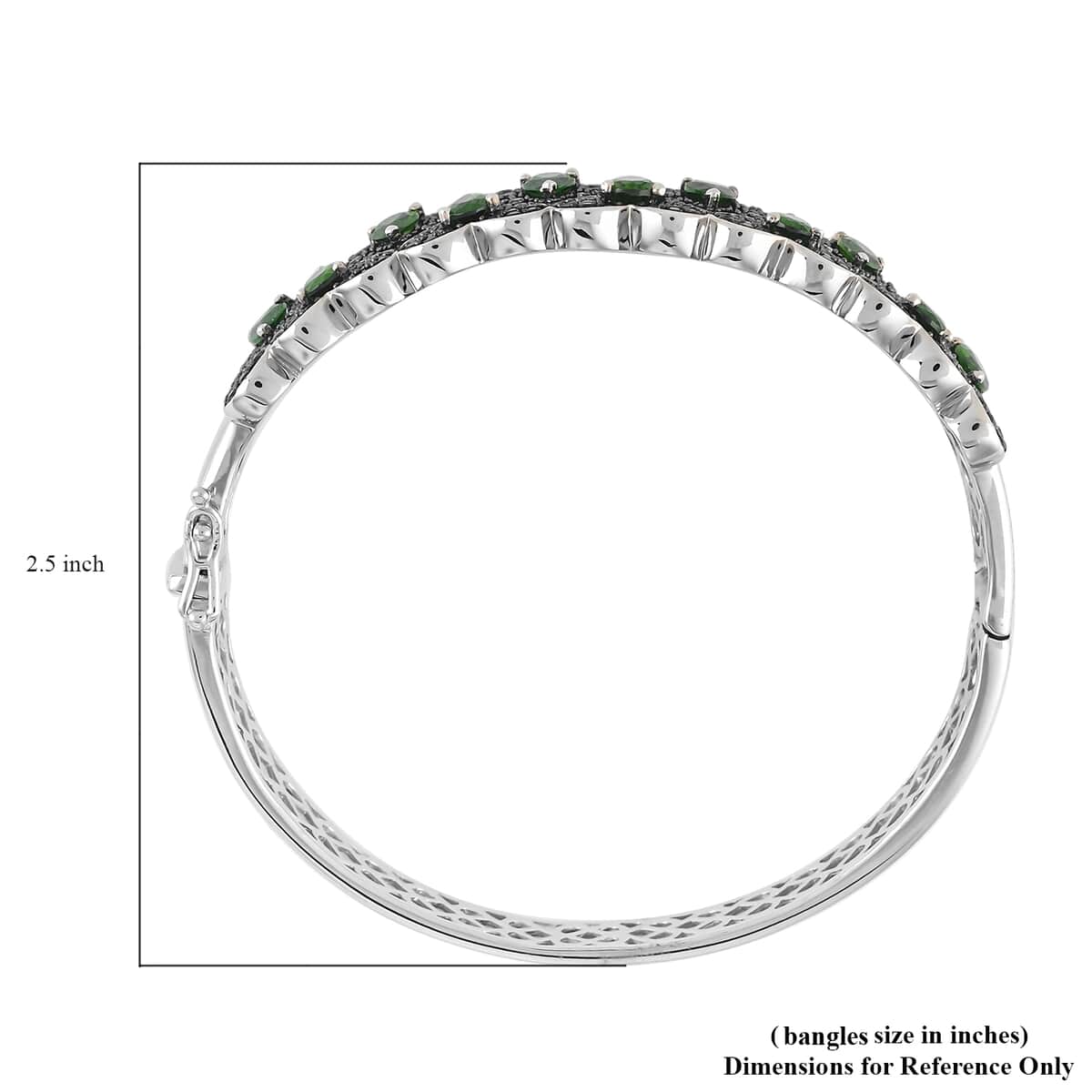 Chrome Diopside and Thai Black Spinel Multi Heart Bangle Bracelet in Sterling Silver (7.25 In) 7.30 ctw image number 3