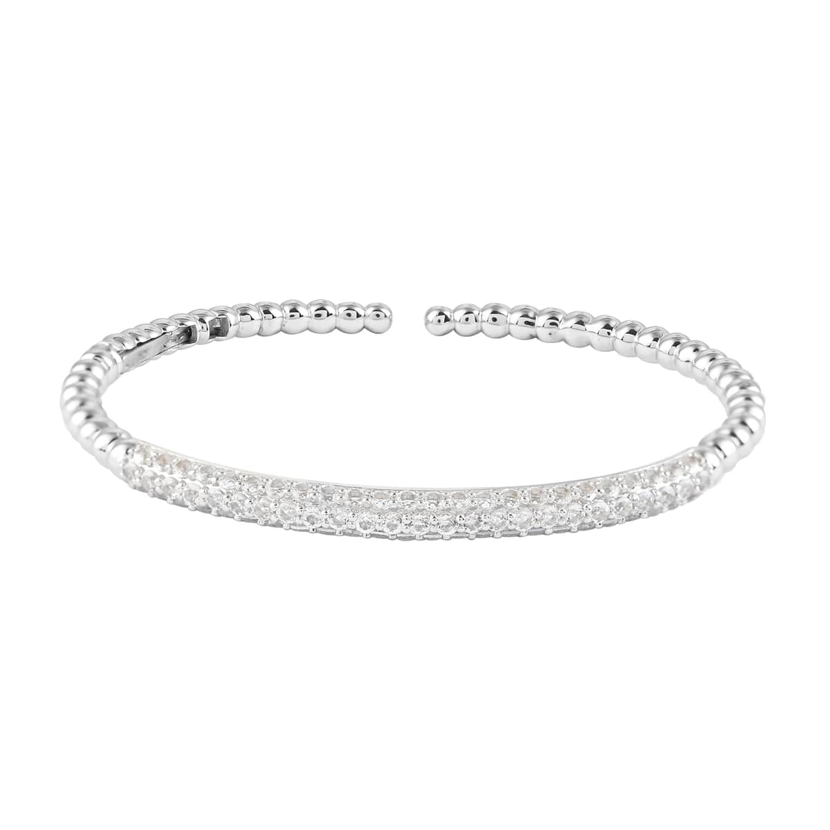White Topaz Beaded Look Studded Cuff Bracelet in Sterling Silver (7.25 In) (14.40 g) 14.40 ctw image number 0