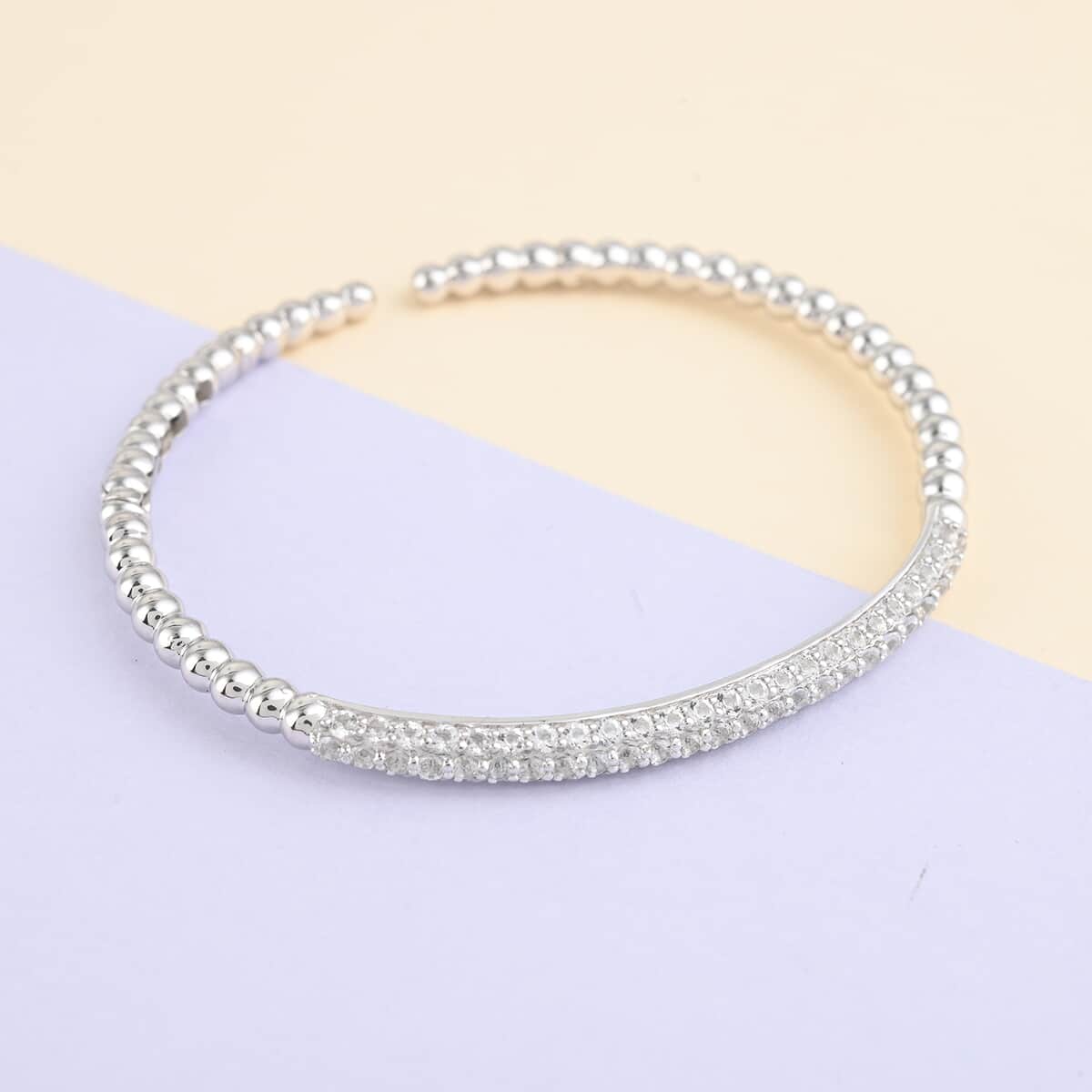 White Topaz Beaded Look Studded Cuff Bracelet in Sterling Silver (7.25 In) 14.40 Grams 14.40 ctw image number 1