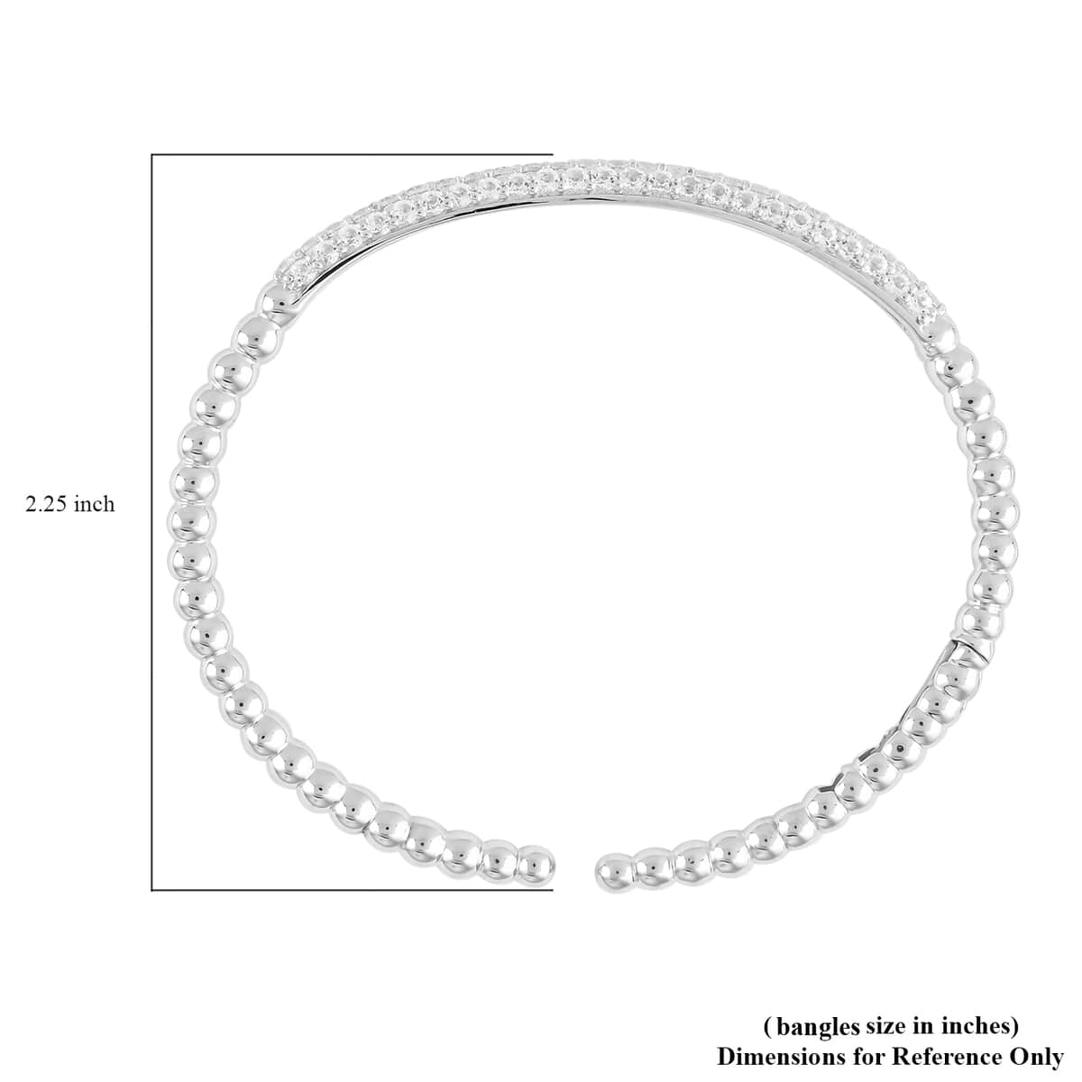 White Topaz Beaded Look Studded Cuff Bracelet in Sterling Silver (7.25 In) (14.40 g) 14.40 ctw image number 3