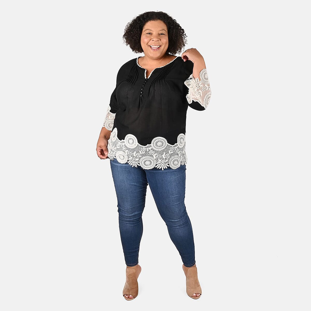 Tamsy Black Vivian Vintage Tunic with Lace Trim - S image number 0