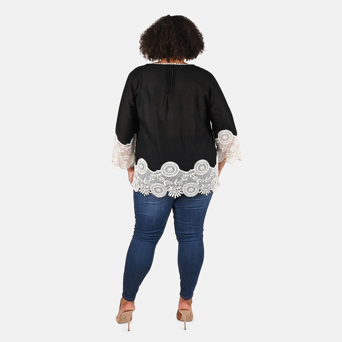 Tamsy Black Vivian Vintage Tunic with Lace Trim - S image number 1