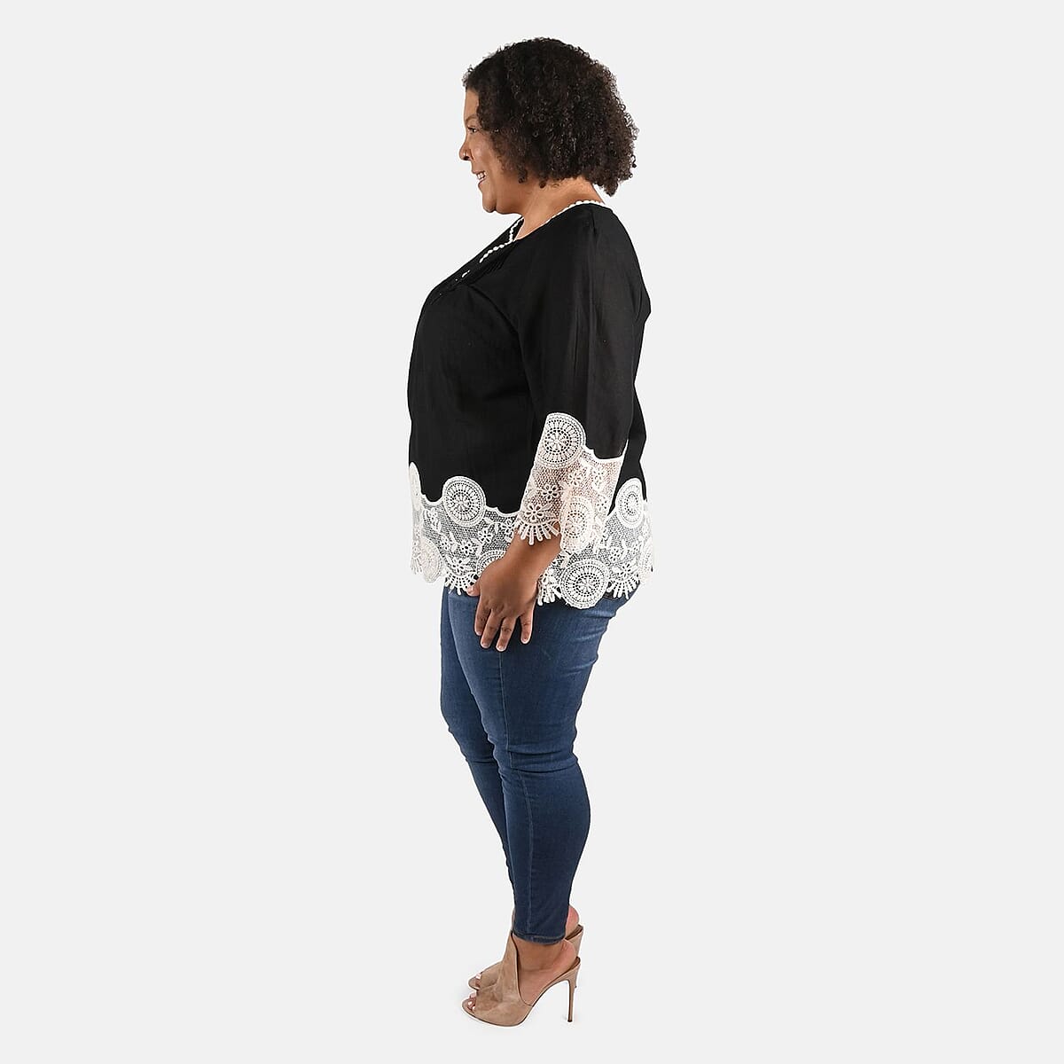 Tamsy Black Vivian Vintage Tunic with Lace Trim - S image number 2